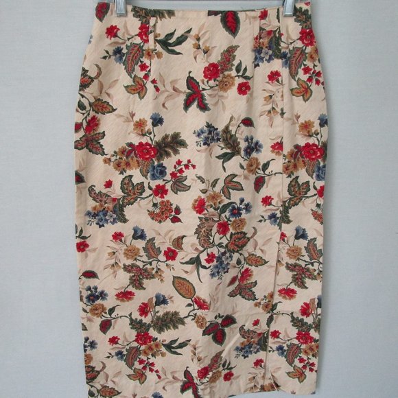 Talbots Pet beige floral straight midi skirt 8P - Picture 1 of 5